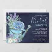アジドレアラベンダーフローラネイビーブルーブライダルシャワー 招待状 (正面)