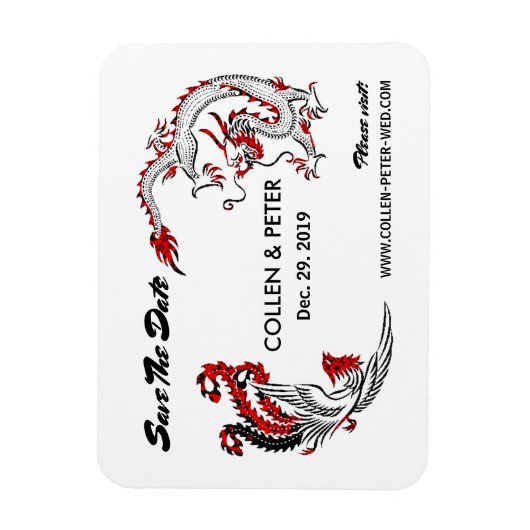 アジモダンア中国の・ドラゴン・フェニックス日付を保存 マグネット (縦)