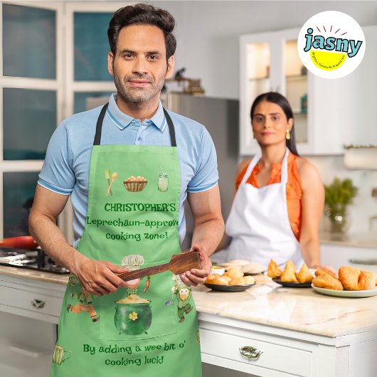 アジャスタブルアイリッシュレプレシャンプリントグリーンシェフエプロン エプロン