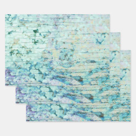 アジャンジアフローラティール（緑がかった色）カントリーヴィンテージウッド ラッピングペーパーシート