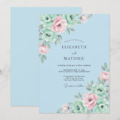 アジュールミントの芍薬の結婚式 招待状 (正面/裏面)
