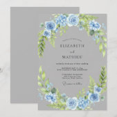 アジュールローズの花輪の結婚式 招待状 (正面/裏面)