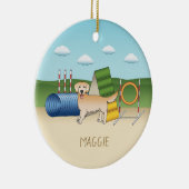 アジリティ装置を備えたイエローゴールデンレトリバー セラミックオーナメント (右)