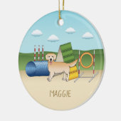 アジリティ装置を備えたイエローゴールデンレトリバー セラミックオーナメント (左)