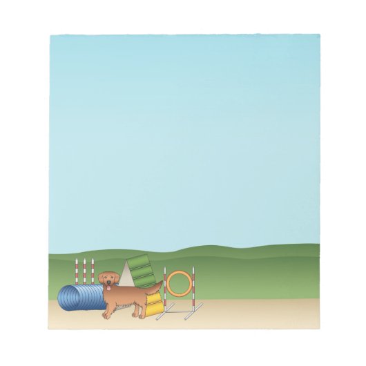 アジリティ装置を備えたレッドゴールデンレトリバー犬 ノートパッド (正面)