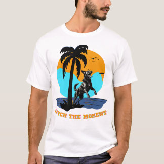  アジリティ サマーバイブス: レトロサンセット ジャンピングドッグ アート Tシャツ