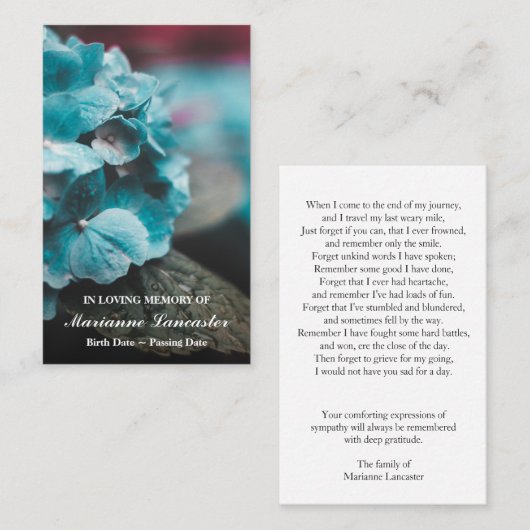 アジロ科の花|追悼式祈りの言葉カード 名刺 (正面/裏面)