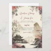 アジ中国のア景観結婚式招待状 招待状 (正面/裏面)