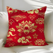 アジ中国のア赤赤金ゴールドハス模様 クッション