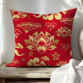 アジ中国のア赤赤金ゴールドハス模様 クッション