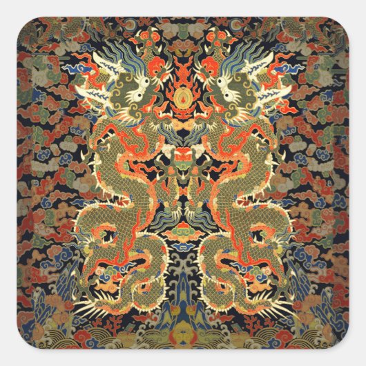 アジ中国のア・ドラゴンカラフルアート スクエアシール (正面)