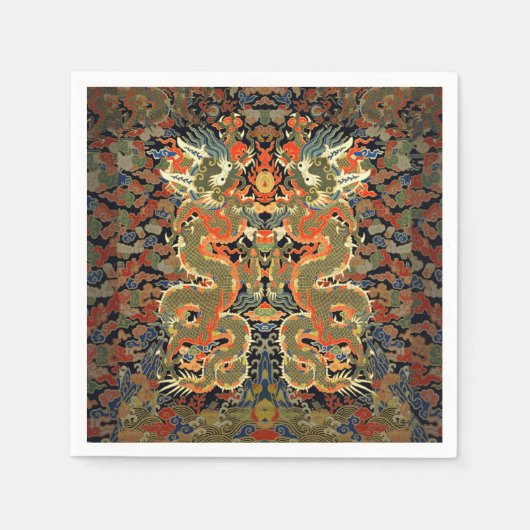 アジ中国のア・ドラゴンカラフルアート スタンダードカクテルナプキン (正面)
