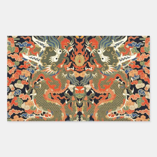 アジ中国のア・ドラゴンカラフルアート 長方形シール (正面)