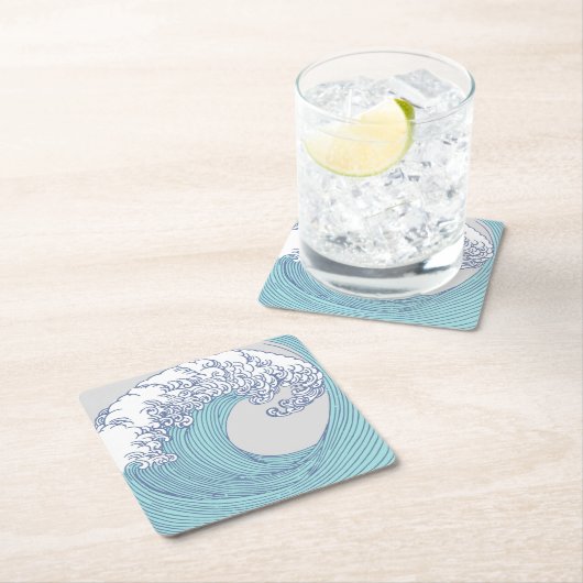 アジ日本のアンサーフウェーブアート海アート スクエアペーパーコースター (インサイチュ)