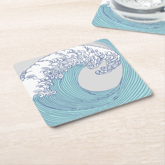 アジ日本のアンサーフウェーブアート海アート スクエアペーパーコースター (アングル)