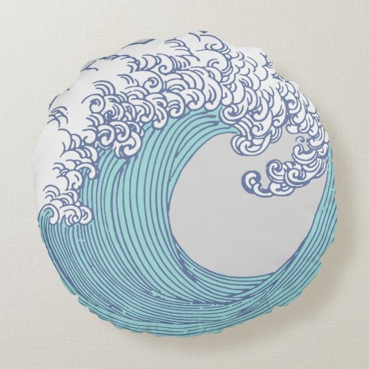 アジ日本のアンサーフウェーブアート海アート ラウンドクッション (裏面)