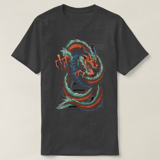 アジ日本のア中国のド飛んでいるラゴン侍ワーリ Tシャツ (デザイン正面)