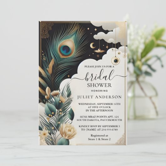 アジ素朴アンスカイクラウドピーコックブライダルシャワー 招待状 (スタンド正面)