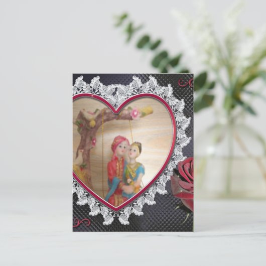 アジ結婚アンのカップルハートスイングアートプリント/ ポストカード (スタンド正面)