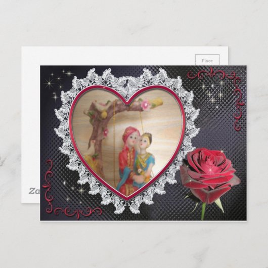 アジ結婚アンのカップルハートスイングアートプリント/ ポストカード (正面/裏面)