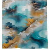 アジ芸術的アの東洋の波と風景 シャワーカーテン (正面)