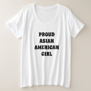 アジ誇りを持ったアンアメリカンガールブラックモダンタイポグラフィ プラスサイズTシャツ