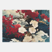 アジ鮮やかアインスパイア花模様&波ギフトラップ ラッピングペーパーシート (正面3)