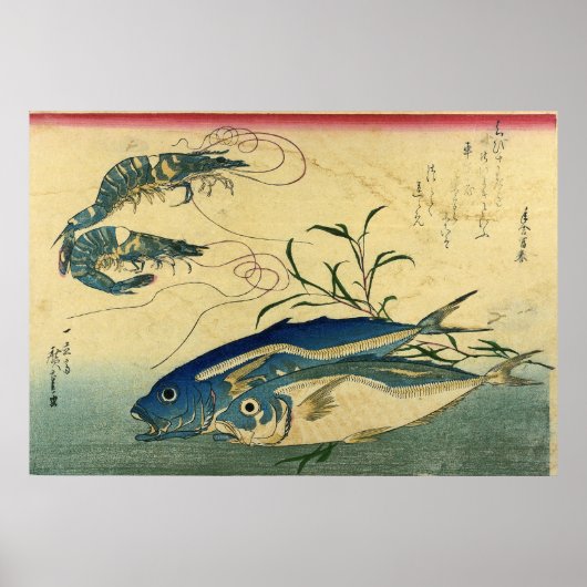 アジ&エビ – 広重カラフルの日本の魚 ポスター (正面)
