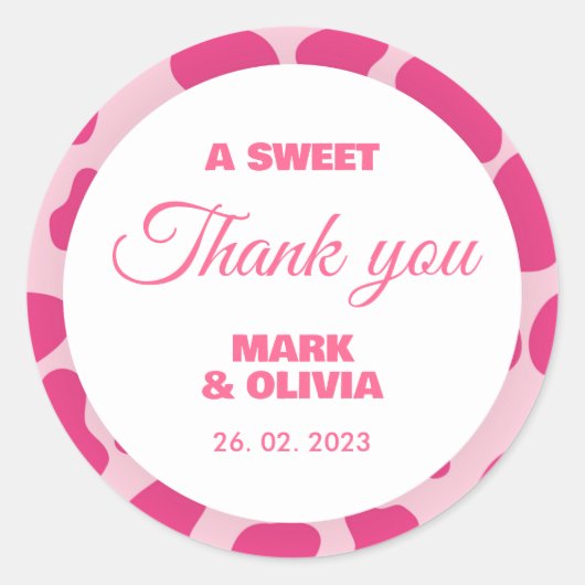 アスイートサンキューディスコピンク女性のカーボーイ結婚式の引き出物 ラウンドシール (正面)