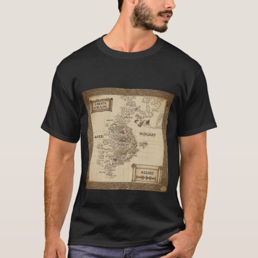 アスガルドとミズガルド - ファンタジー領域の地図 Tシャツ (正面)