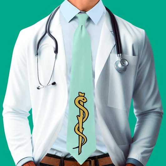 アスクレピウスのネックタイのロッド（薄汚れ緑色） ネクタイ