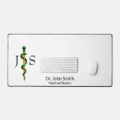 アスクレピウスのハーブグリーンロッド金ゴールド医療 デスクマット (キーボード&マウス)