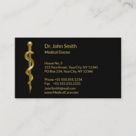 アスクレピウスのブラック・クラシー・ロッド上の医療金ゴールド 予約カード