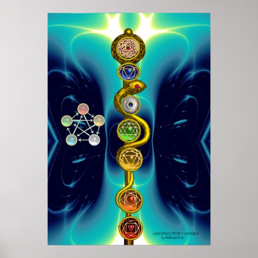 アスクレピウスのロッド7チャクラ，ヨガ，スピリチュアルエネルギー ポスター (正面)