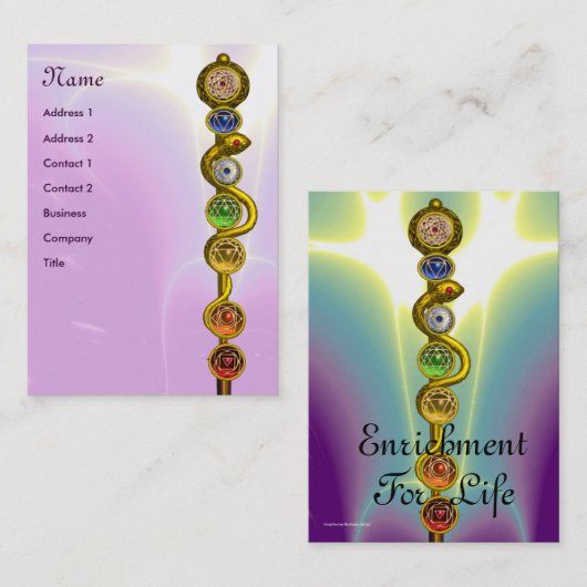 アスクレピウスのロッド，7チャクラ，ヨガインストラクターピンク 名刺 (正面/裏面)