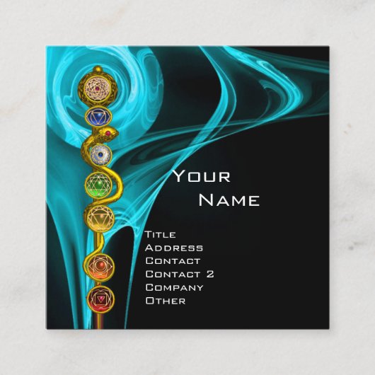 アスクレピウスのロッド，7チャクラ，ヨガ，スピリチュアルエネルギー スクエア名刺 (正面)