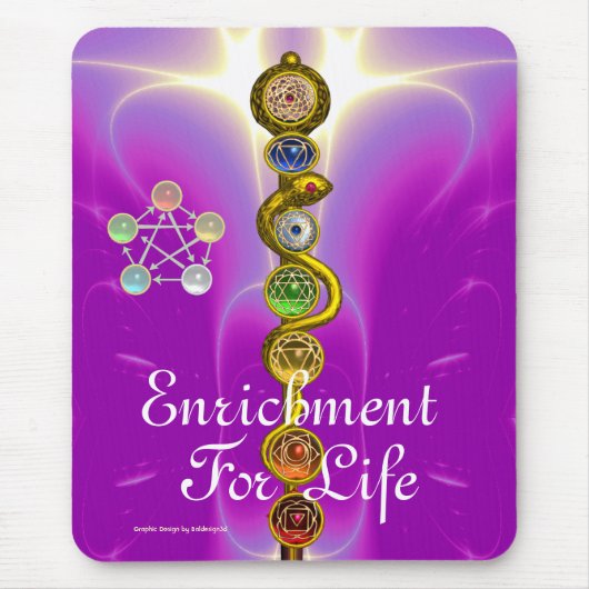 アスクレピウスのロッド，7チャクラ，ヨガ，スピリチュアルエネルギー マウスパッド (正面)