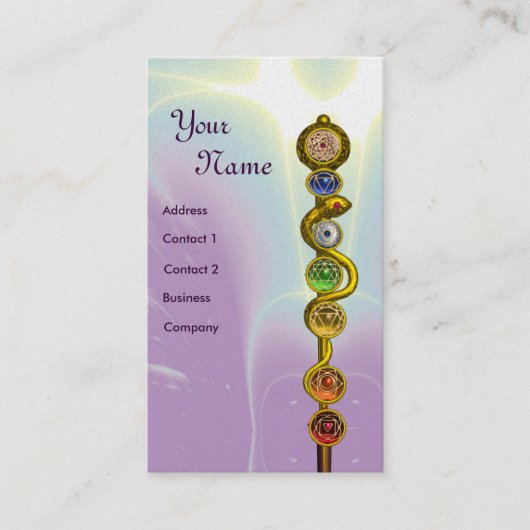 アスクレピウスのロッド，7チャクラ，ヨガ，スピリチュアルエネルギー 名刺 (正面)