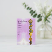 アスクレピウスのロッド，7チャクラ，ヨガ，スピリチュアルエネルギー 名刺 (スタンド正面)