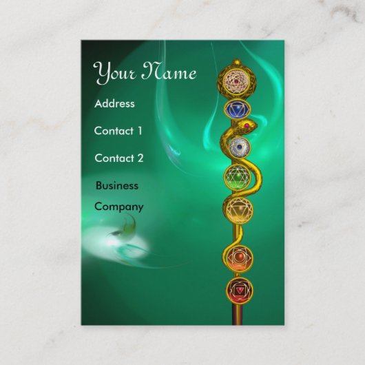 アスクレピウスのロッド，7チャクラ，ヨガ，スピリチュアルエネルギー 名刺 (正面)