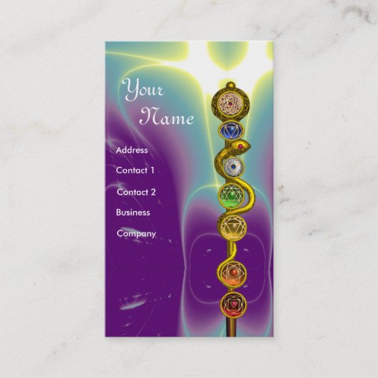 アスクレピウスのロッド，7チャクラ，ヨガ，スピリチュアルエネルギー 名刺 (正面)