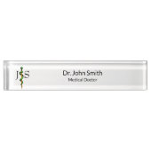 アスクレピウス金ゴールドハーブの緑のロッド デスクネームプレート (正面)