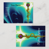 アスクレピウス金ゴールド医療用治癒シンボルブルーのロッド 名刺 (正面/裏面)