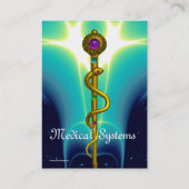 アスクレピウス金ゴールド医療用治癒シンボルブルーのロッド 名刺 (裏面)