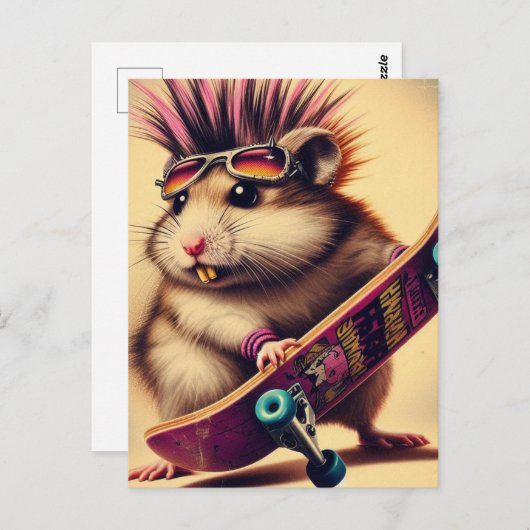 アスケートボーディングパンクハムスターレトロ ポストカード (正面/裏面)