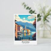 アスコナスイスアートヴィンテージトラベルイラストレーション ポストカード (スタンド正面)