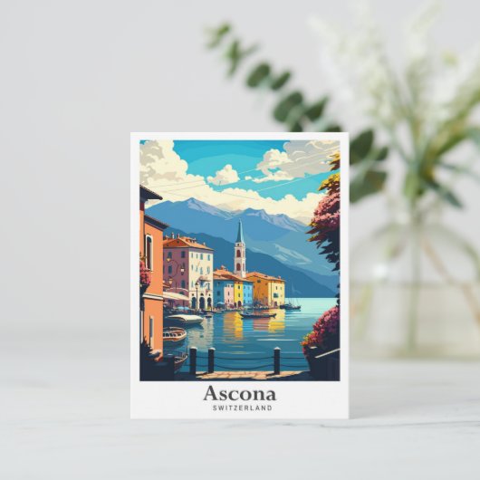 アスコナスイスアートヴィンテージトラベルイラストレーション ポストカード (スタンド正面)