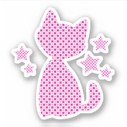 アスタリスクが付いた美しいピンクのかわいい子猫 シール (正面)