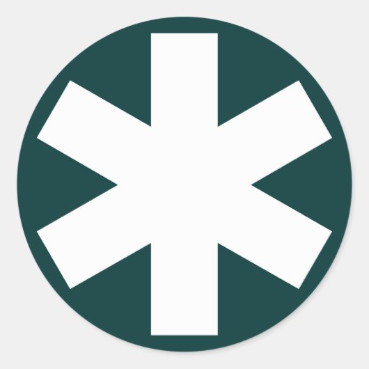 アスタリスク – 濃い緑の上に白 ラウンドシール (正面)