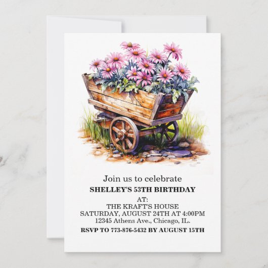 アスターかわいらしフラワーズバースデーパーティ招待状 招待状 (正面)